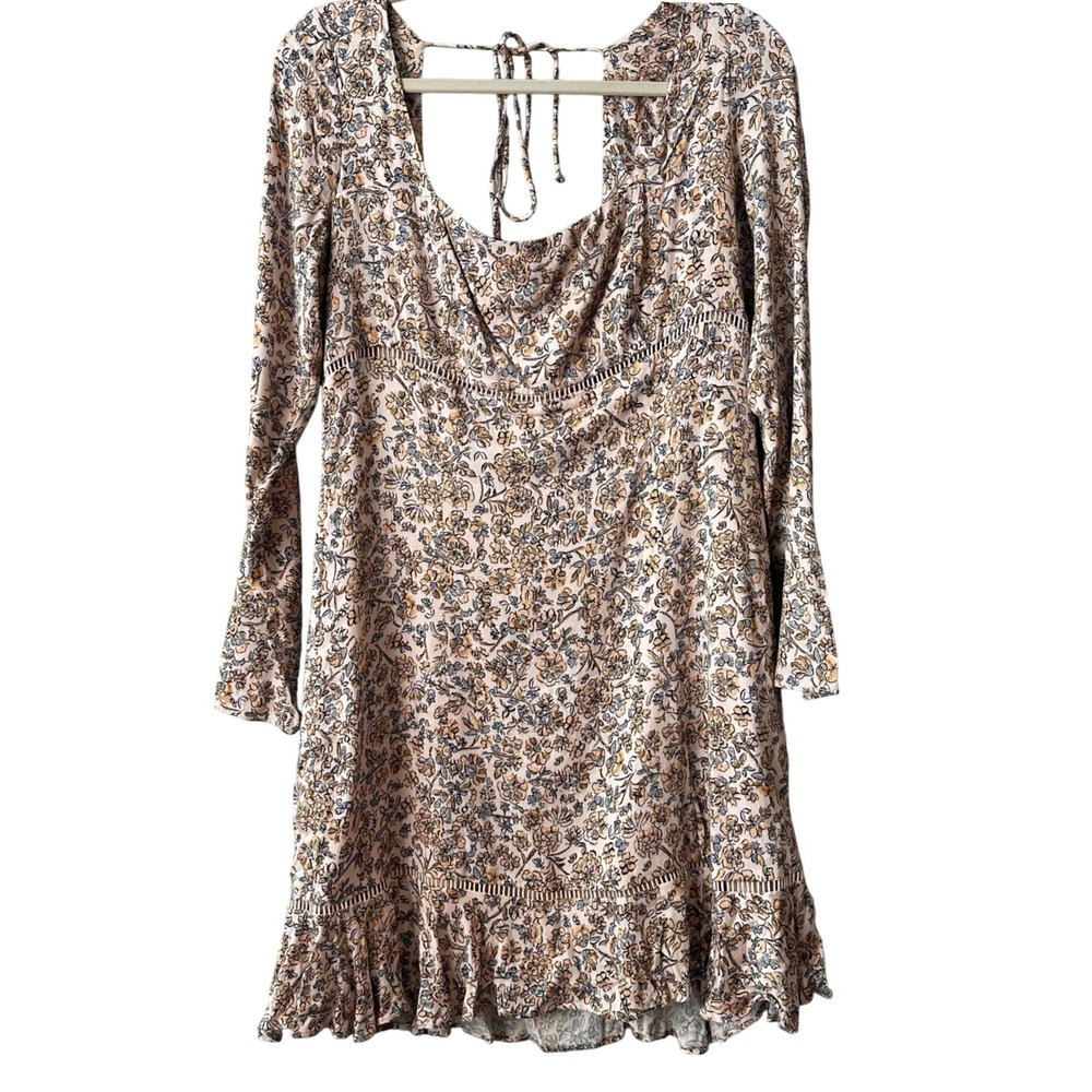Free People Mini Dress Boho Fall Floral Print Long Sleeve Women 12 Large - Picture 4 of 8